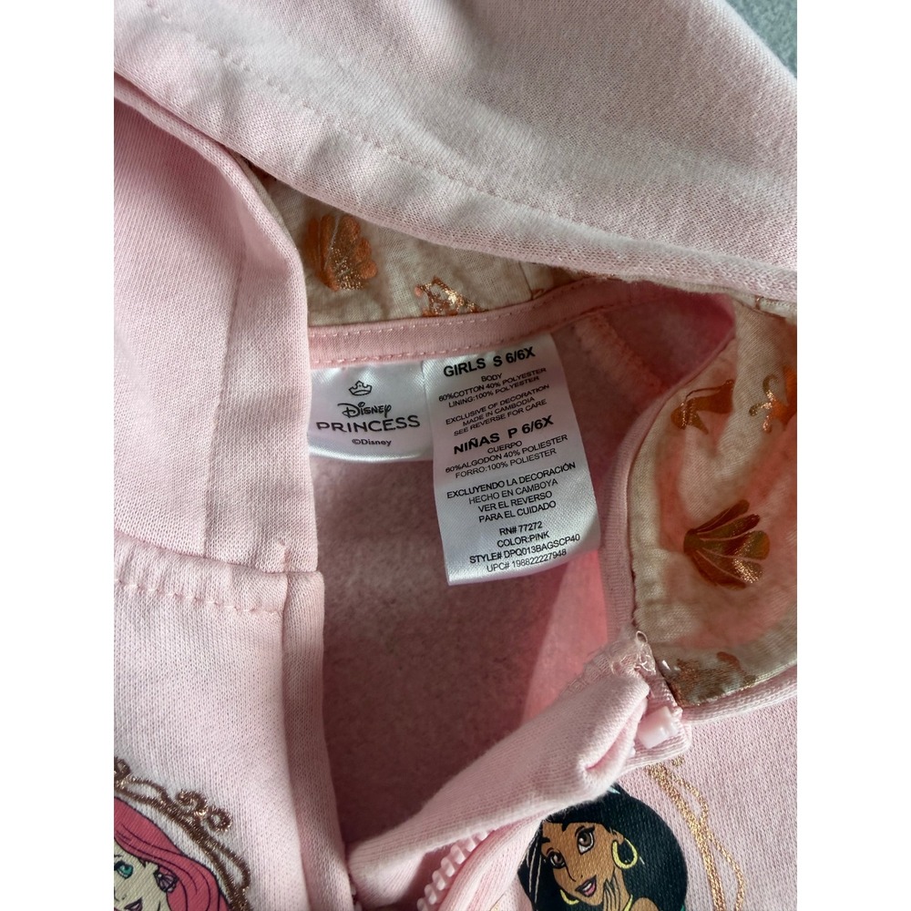Disney Princess Girls Pink Full Zip Hoodie Sweatshirt Chip Zipper Pull 6/6X - Picture 4 of 8
